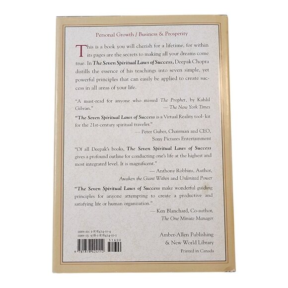 The Seven Spiritual Laws of Success by Deepak Chopra 1994 Hardcover Dust Jacket - Picture 7 of 11